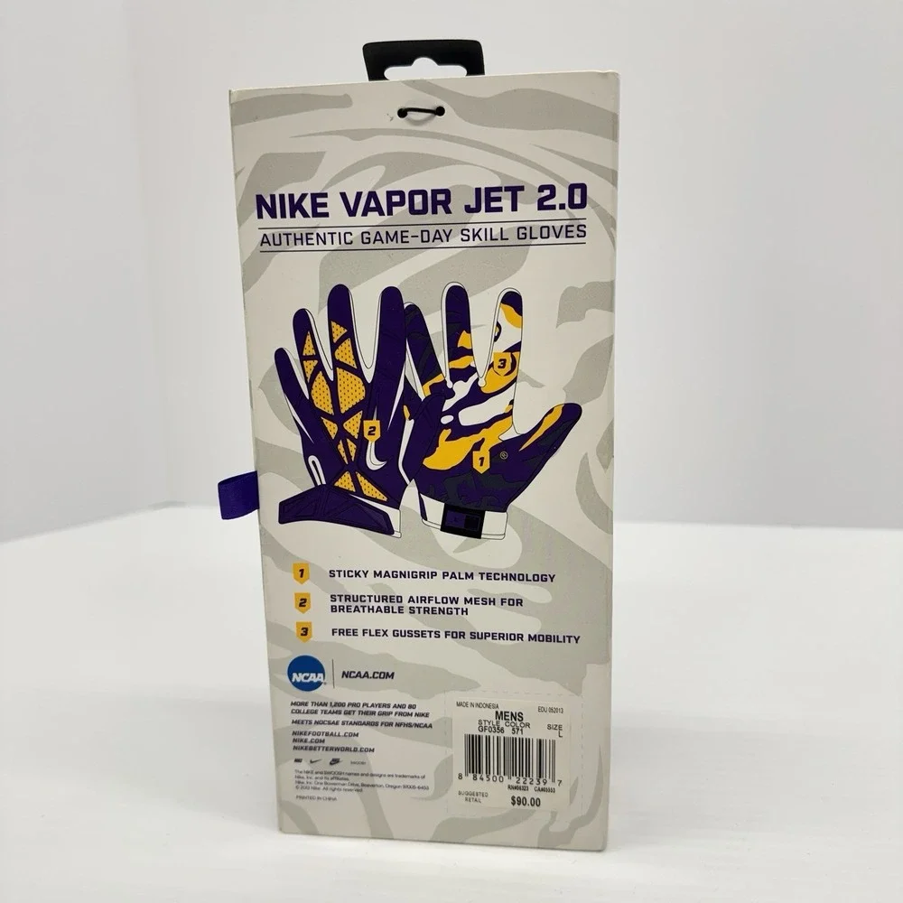 Nike LSU Vapor Jet 2.0 Football Gloves Size Large NEW IN BOX
